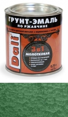 Грунт-Эмаль по ржавчине  молотковая зеленая DALI, 0,75л