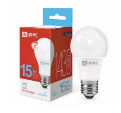 Лампа LED A60 15 Вт, Е-27, 6500 К/ IN HOME