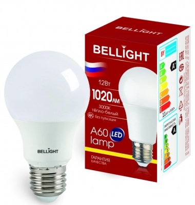 Лампа светодиодная LED A60 220V/12W/E27 1020Lm 3000К BELLIGHT